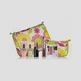 Clinique New! Spring 2012 Gift Set with 7 Daily Essentials :Dramatically Different Moisturizing Lotion, Moisture Surge Extended Thirst Relief, Dual-ended Different Lipstick, Long Last Glosswear SPF 15, High Impact Mascara, Colour Surge Eye Shadow Trio and Soft-pressed Powder Blusher and Two Cosmetics Bags