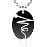 Stylish and Strong: Designer Inspired Surgical Stainless Steel Gunmetal Finish Oval Tag with free-form Squiggle Pendant on a Stainless Steel Ball Chain for Men