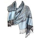 Jacquard Paisley Pashmina Shawl Scarf Stole Navy Gray