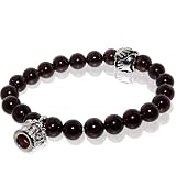 Garnet Stretch Bracelet with Solid Crown Charm & Stainless Steel Bead Accent