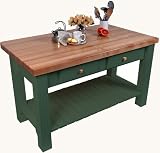 John Boos Grazzi Kitchen Island with Breakfast Bar, Basil Green