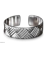 Sterling silver cuff bracelet, Bamboo Weave
