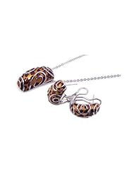Nickel Free Sterling Silver Pendant & Earring Sets Brown Leopard Print Design Set
