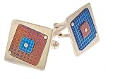 Handmade pink and blue titanium and sterling silver cufflinks