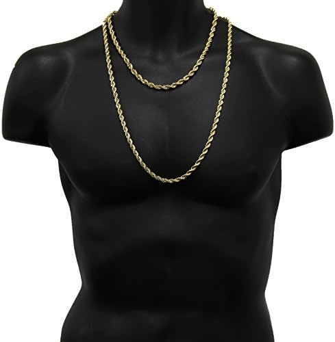 Mens 14K Yellow Gold Plated 5mm Rope Chain Necklace Bundle Set 20" & 30"