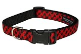 Medium Poppy/Black Houndstooth Dog Collar: 3/4" wide, Adjusts 13-20" - Made in USA.