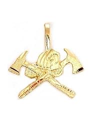 14K Gold Charm Firemens Hat And Axes Pendant Jewelry