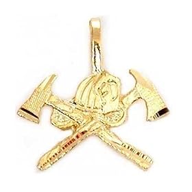 Firefighter Helmet & Axes Charm 14k Gold 13mm