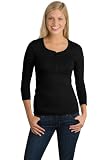 unior Ladies 3/4-Sleeve Perfect Weight Scoop Henley Shirt, Color: Jet Black, Size: 2X-Large