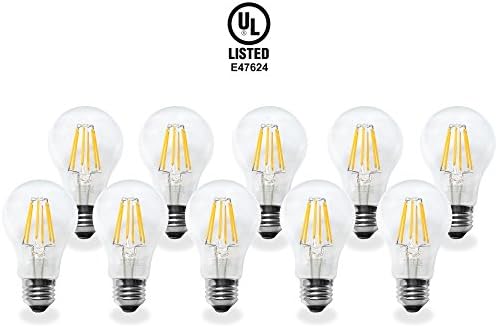 AriusTek 6W LED Filament Light Bulb Vintage Edison A19 60 Watt Equivalent 10-Pack Soft White 2700K E26 Base UL Listed