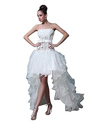 A-line Strapless Floor Length High-Low-Hem Natural   Waistline Lace Floral Print Organza  Dress