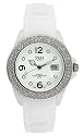 TKO Women's Venezia Ice Swarovski Crystal Accented Plastic Case and Rubber Strap Watch #TK538-WT