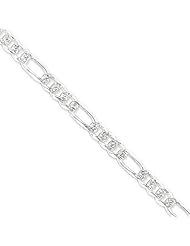 .925 Sterling Silver 8mm Pave Flat Figaro Link Chain
