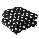 Outdoor Patio Black/White Polka Dot Set of 2 Wicker Chair Cushions