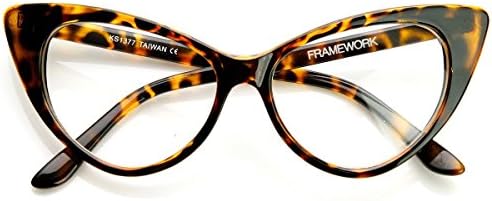 SPEXX Womens Vintage Fashion Mod Chic High Pointed Sunglasses (Tortoise Brown, Clear)