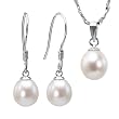 Pearl Essence 7-8mm AAAA Drop Pendant Necklace & Earrings Set in Platinum Overlay CAREFREE Sterling Silver, White