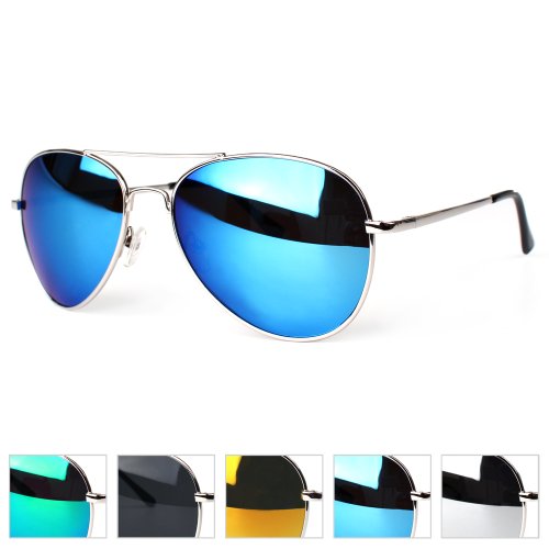 Distressed Sonnenbrille Pilotenbrille Topgun Pornobrille (silber-blau)