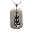 Stainless Steel Cubic Zirconia & Flame Design Dog Tag Pendant Necklace