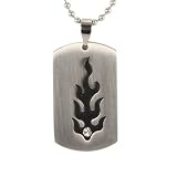 Stainless Steel Cubic Zirconia & Flame Design Dog Tag Pendant Necklace