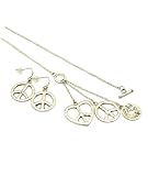Silver Peace Love Toggle Necklace and Earring Set Fashion Jewelry