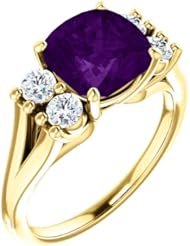 10K Yellow Gold 8.00x8.00mm Antique Cushion Cut Amethyst and Diamond Ring -- LIFETIME WARRANTY