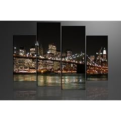Bild auf Leinwand New York USA 130 x 80 cm 4 Teile Modell-Nr. XXL 6008 Bilder fertig gerahmt�auf echtem Holzrahmen riesig. Ausf�hrung Kunstdruck als Wandbild auf Rahmen. G�nstiger als �lbild Gem�lde Poster Plakat mit Bilderrahmen.
