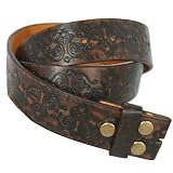 BROWN TOOLED STAMPED LEATHER REMOVABLE BUCKLE BELT - L