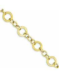 14K Gold Polished and Textured Fancy Link Bracelet 7.25 Inches