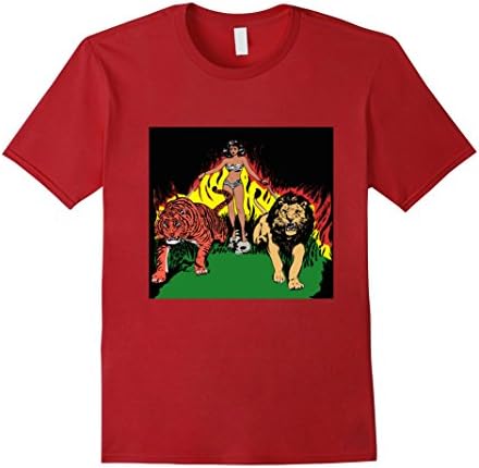 Men's Pin Up Girl T-Shirt, Amazon Jungle Print Bra, Queen Tiger 3XL Cranberry