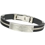 10mm Wide Stainless Steel and Rubber Cross Bracelet 8"