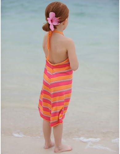 Spoiled Little Mama Girls Orange Pink Striped Belted Halter Dress 16