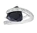 Platinum Overlay Sterling Silver Black Trillion-Cut Cubic Zirconia w/ White Cubic Zirconia Swirl Ring, Size 7