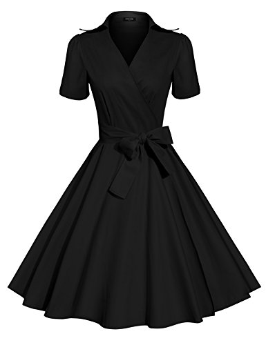 ACEVOG 50s 60s Vintage Short Sleeves Swing Rockabilly Full Circle Party Dress