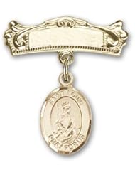 14K Gold Baby Badge with St. Louis Charm and Arched Polished Badge Pin