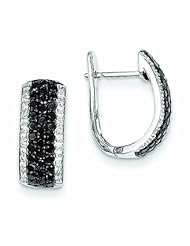 1.1 Carat 14K White Gold Black and White Diamond Hinged Hoop Earrings