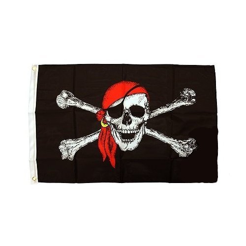 Jolly Roger Skull and Crossbones Red Scarf Pirate Flag 3 x 5