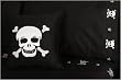 Sin in Linen White Jolly Roger Pirate Skull and Nautical Stars Embroidered on Black 100% Cotton 300 Thread Count Pillowcase sets, Standard, Black
