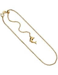 11" 14K Yellow Gold Cable Chain Adjustable Anklet w/ Spring Ring Clasp & Dolphin Charm