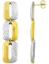 14 Karat Yellow and White Gold 2 inch Long Diamond-Cut Stations Earrings