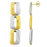 14 Karat Yellow White Gold 2 Inch Long Diamond-Cut Stations Earrings