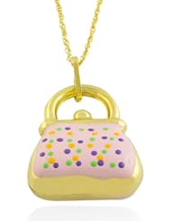 14 Karat Yellow Gold Pink Enamel Purse Necklace (18 inch)