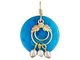 10KT WITH BLACK HILLS GOLD STABILIZED TURQUOISE CULTURED FRESHWATER PEARL PENDANT WITH CHAIN
