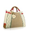 Ghibli Quilted Beige and Red Leather Trim Satchel Bag