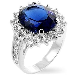 Princess Diana Inspired - Sterling Silver Deep Blue Sapphire CZ Ring