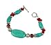 Bracelet - B48 - Handmade Genuine Turquoise Gemstones, Red Coral Chips and and Fire-Polished Beads - Oval Semi Precious Stone and Silver Tone Metal Beads ~ Toggle Closure