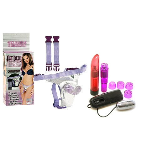 California Exotics / Swedish Erotica Art Deco Harness and Strap-On Adult Sex Toy Kit