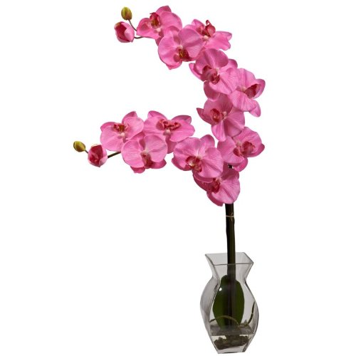 Nearly Natural Home Indoor Decorative Tabletop Phalaenopsis Orchid With Vase Arrangement Dark Pink