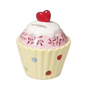 Ceramic Heart Topped Cupcake Design Money Box