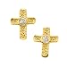 14K Yellow Gold 8.5 x 7 MM Cubic Zirconia Children's Filigree Style Cross Earrings