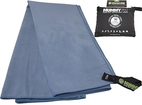 #1 Premium Microfiber Travel & Fitness Towel by MummyFit | Exclusive Rustproof METAL Hanging Loop Snap | Large FULL SIZE | Packs As Compact As An Average Wash Cloth | 7X More Absorbent Than Cotton & Dries 10X Faster | Heavy Duty Outer Stitching | Use As an XL Swim Beach Bike Camping Hiking Backpacking Golf CrossFit Gym Yoga or any Sport or Workout Towel | Best Extremely Durable Sports Towel, Yet Super Soft | Antibacterial | Carry Pouch INCLUDED + BONUS Care & Rapid Drying Tips (Full Size | 30" x 51")